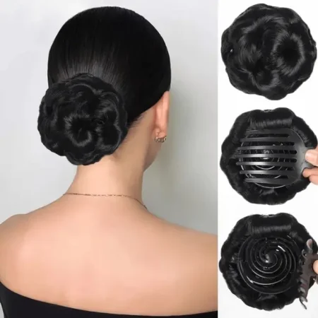 Claw Clip Curly Hair Bun Extension – Natural Black