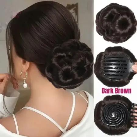 Claw Clip Curly Hair Bun Extension – Brown Black